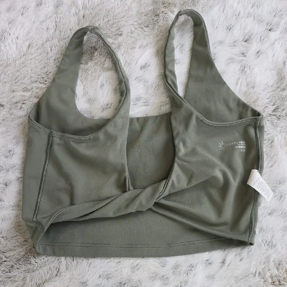 OFFLINE By Aerie Real Me Twist Back Longline Sports Bra Olive Green - Picture 6 of 6